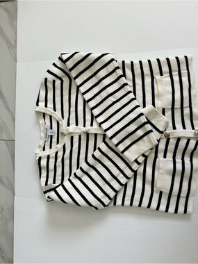 Nine West Black and White Striped Knit Cardigan